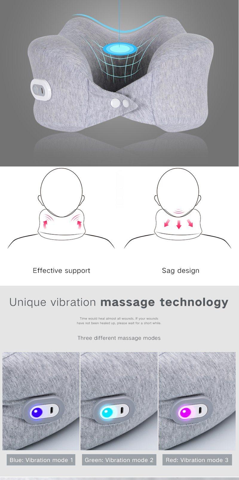 Airplane U Shape Neck Support Memory Foam Travel Pillow with Massage