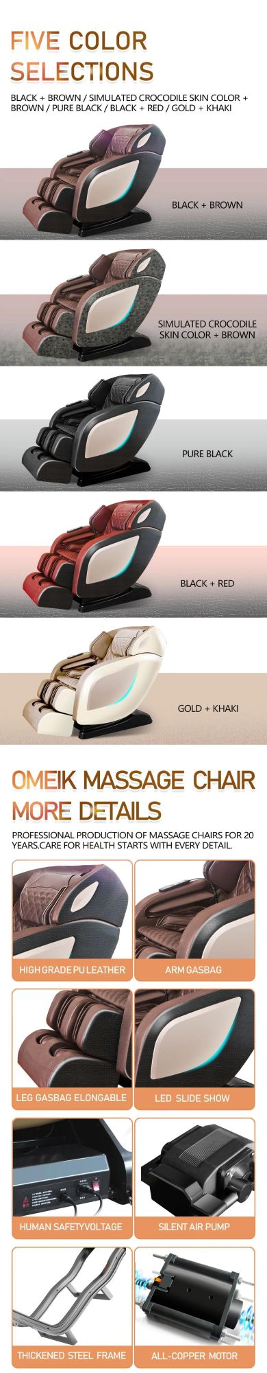 SL Shape Track Music Whole Body Low Noise Airbag Zero Gravity Massage Chair