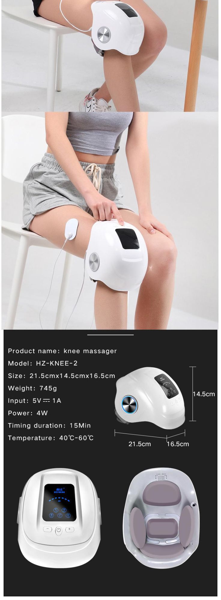 Hezheng New Design Wireless Operation Knee Care Massager for Knee Joint Pain Relief Product