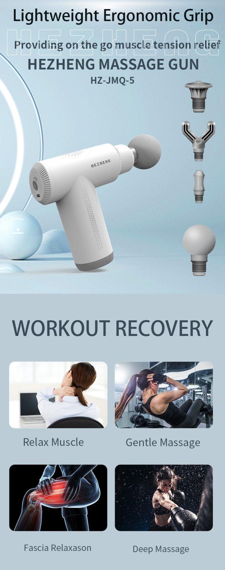 Hezheng Cordless Portable Deep Tissue Muscle Massage Gun Equipment Body Sport Percussion Massager Handheld Gym Body Massage Equipment