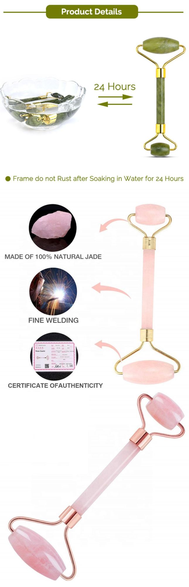 Rose Quartz Facial Massage Roller Set Guasha Stone Rose Quartz Stone