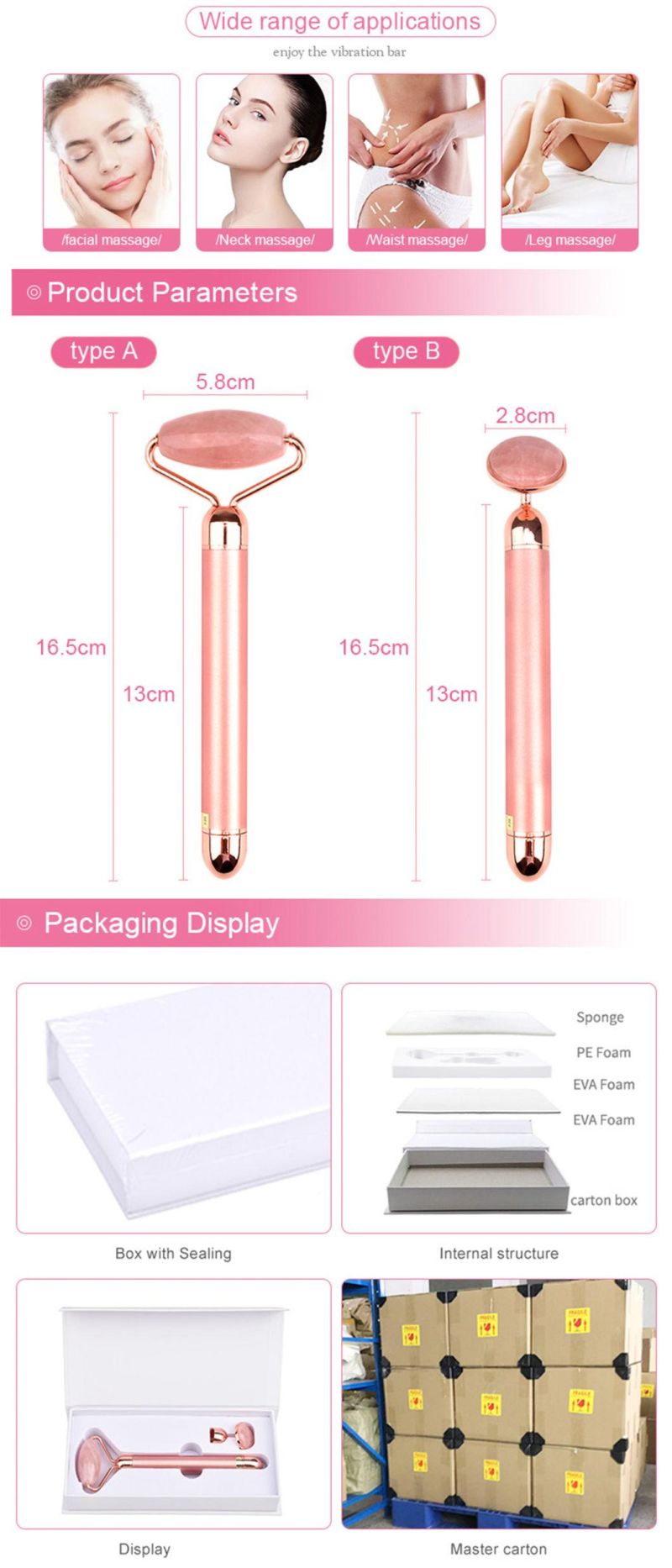 Reduce Fine Lines Rose Quartz Face Massage 5 in 1 Electric Vibrating Beauty Bar Jade Roller