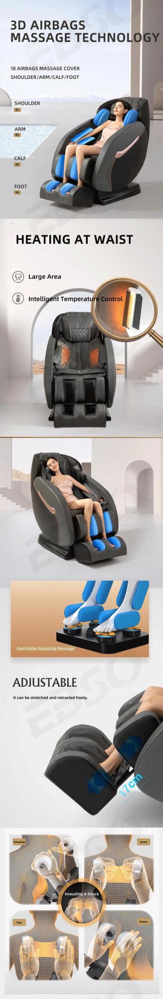 Home Luxury Full Body Electric Heat Recliner Thai Stretch 3D Robot Hand SL Track Zero Gravity Shiatsu 4D Massage Chair