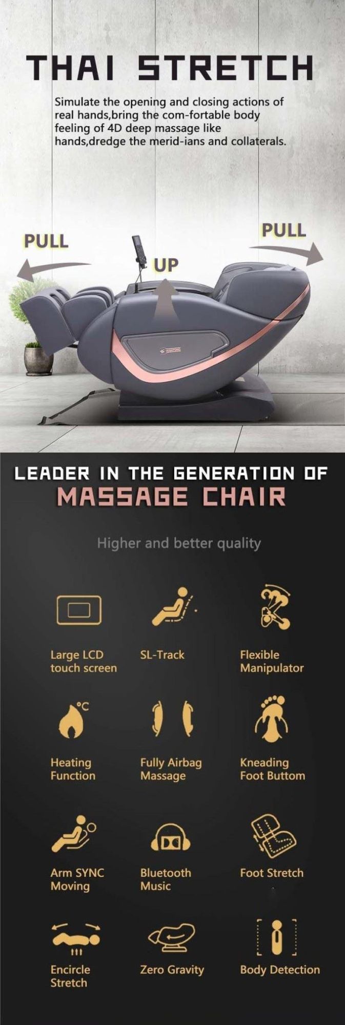 2021 Hot Sale PU 4D Multifunction Shiatsu Foot Body Massage Chair