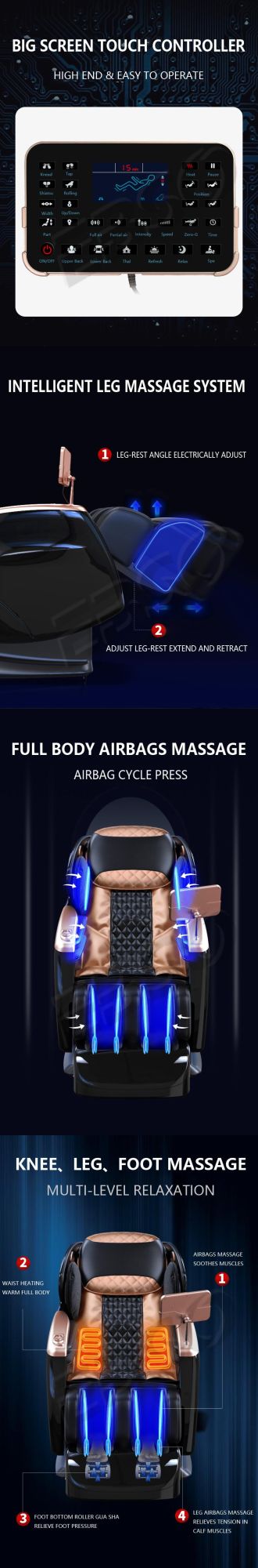 Luxury Electric 4D Zero Gravity Full Body Shiatsu Recliner Massage Chair with Bluetooth Music