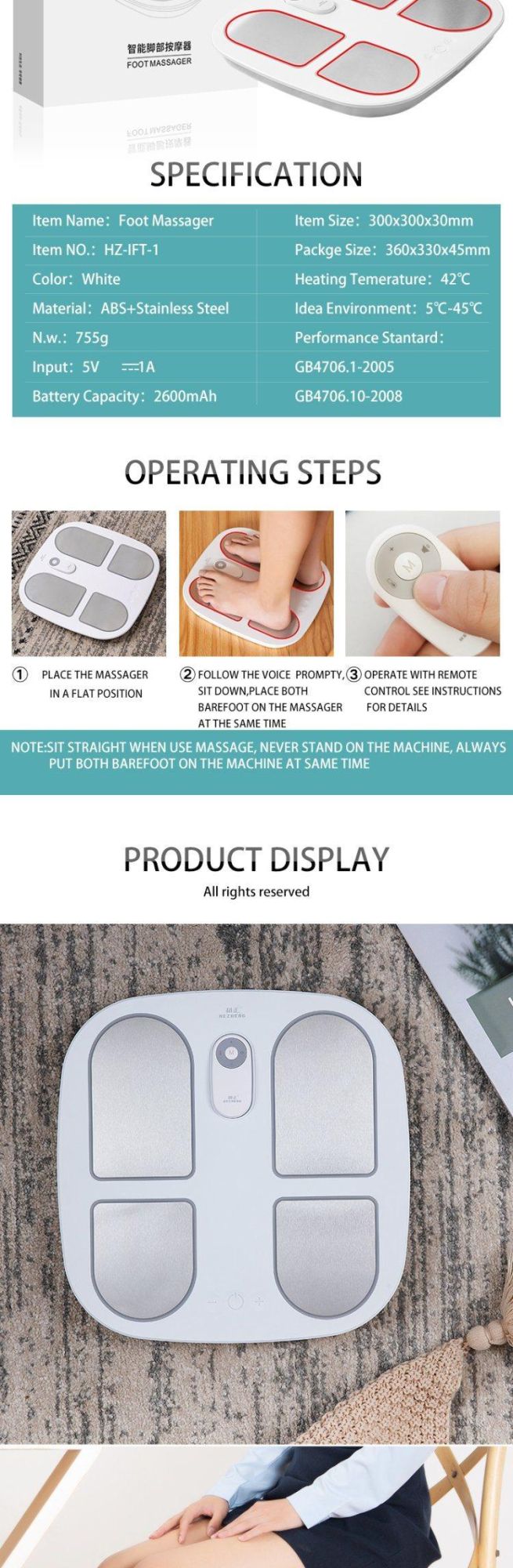 Hezheng Healthy Body Care Shiatsu EMS Pulse Foot Massager Machine Equipment Foot Massage Product