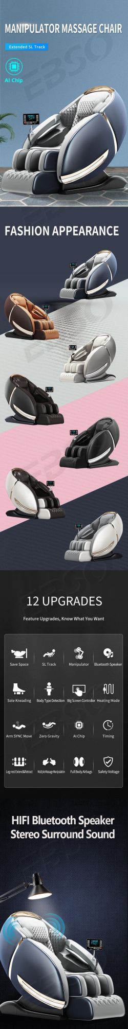 White Mini Dual Core Blue Tooth Ai Full Body SL Track Airbag Zero Gravity SPA Shiatsu Pedicure Sofa Recliner Massage Chair