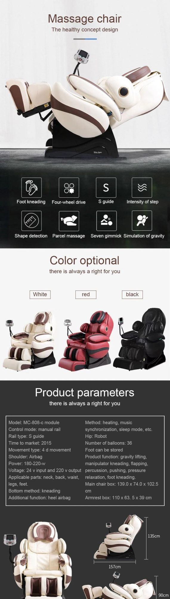 Electronic Zero Gravity 2D Full Body Massage Chair with Music and Visible Massage Function