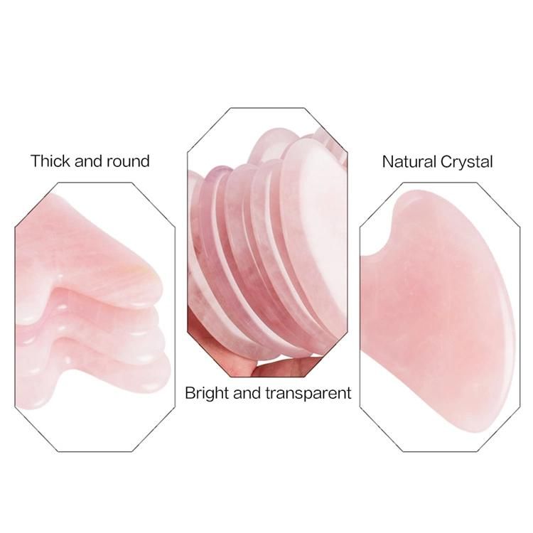 Rose Quartz Jade Guasha Board with Box Natural Stone Scraper for Face Neck Back Body