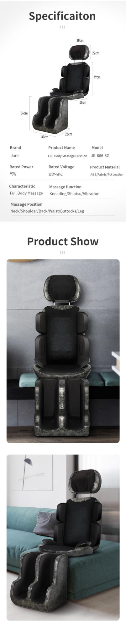 Replacement Chair Back Seat Massager Enjoy Kneading Smart Neck Vibration for Auto Car Heating Shiatsu Electric Massage Cushion