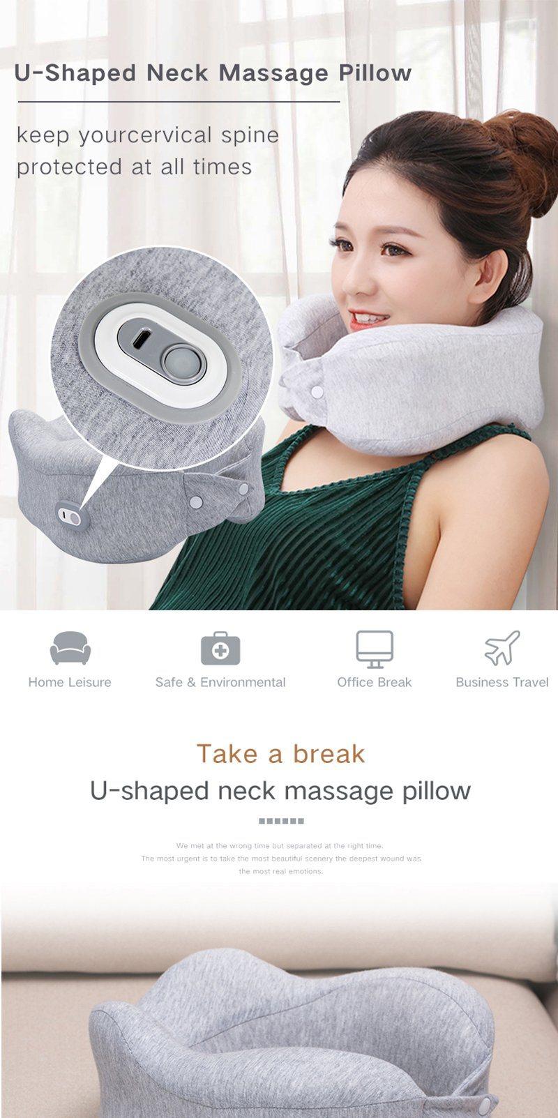 Electric U Shape Battery Operated Massage Pillow Vibration Reading Memory Foam Car Travel Neck Pillow