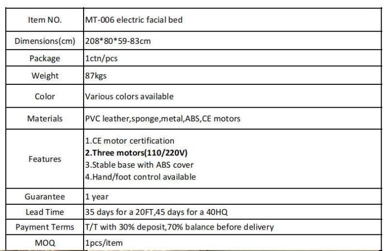 Hochey Medical Modern Cheap Adjustable Therapy SPA Salon Cosmetic 3 Electric Motors Beauty Treatment Massage Table Facial Bed Podiatry Chair