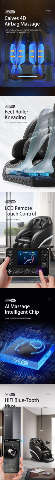 Latest Luxury Electric Zero Gravity Herapy Wall Hugging Bluetooth Speakers Music Reclining Massage Chair