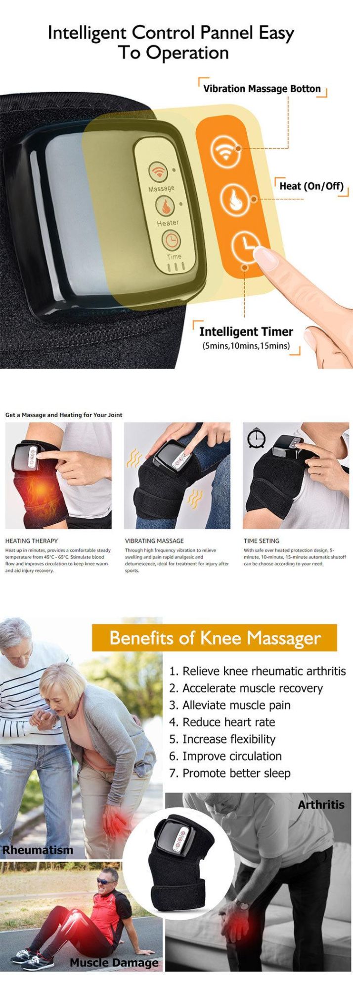 Pain Relief Heated Vibration Knee Massager for Arthritis