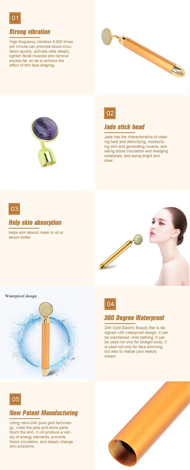 High Frequency Galvanic Electric Natural Jade Stone Roller Vibrating Facial Oil Absorbing Roller