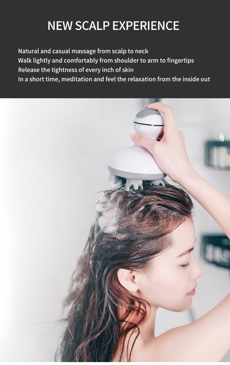 Vibrating Portable Automatic Plastic Brush Electric Scalp Machine Silicone Smart Head Massage Ipx 7 Scalp Knead Vibrating Head Relieve Soreness