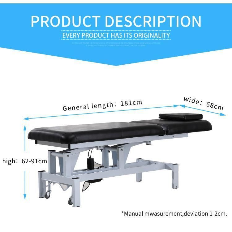 Hochey Medical Black China Foldable 3 Motors High Quality Hydraulic Fully Electric Beauty Saloon Message Bed