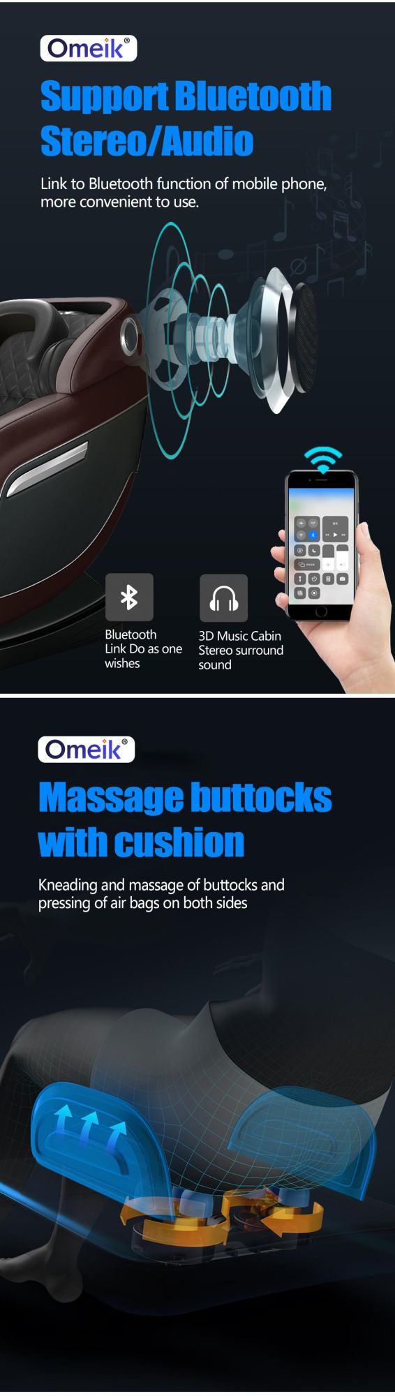 Top Quqality Best Selling Zero Gravity Bluetooth Music Promotional Supplier Remote Control Freee Installn Massage Chair Sofa