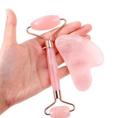 Rose Jade Roller &amp; Gua Sha Facial Skin Care Tools - Beauty Face Roller Massager Skincare Guasha