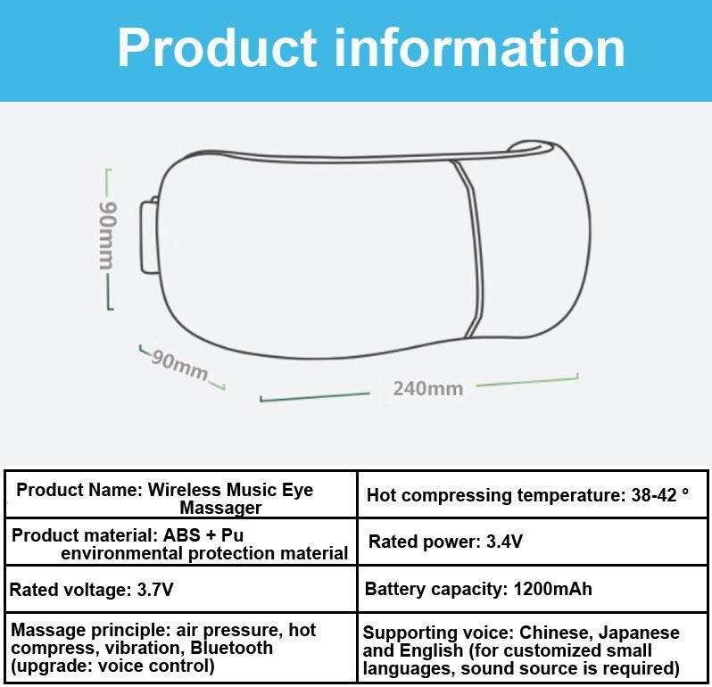 High Frequency Vibrating Warm Heated Air Pressure Wireless Vibrative Eye Massager with Music