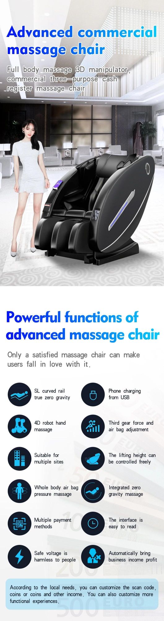 Newest Vending Machine Paper Money Operated Massage Chair