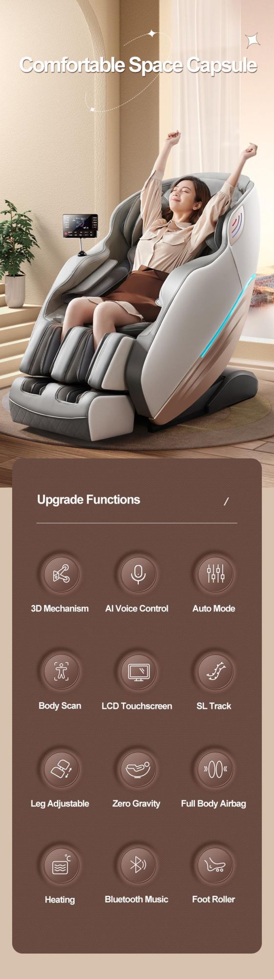 Sauron S350 2022 New Ai Voice SL Track 6D Manipulator Body Detection 0 Gravity Massage Chair with Heating Therapy