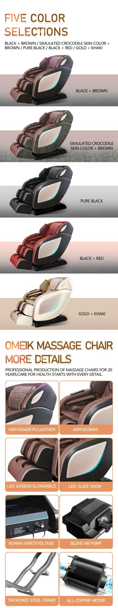 Bluetooth Music Multifunction 3D Zero Gravity Full Body Recliner Shiatsu Relax Massage Chair