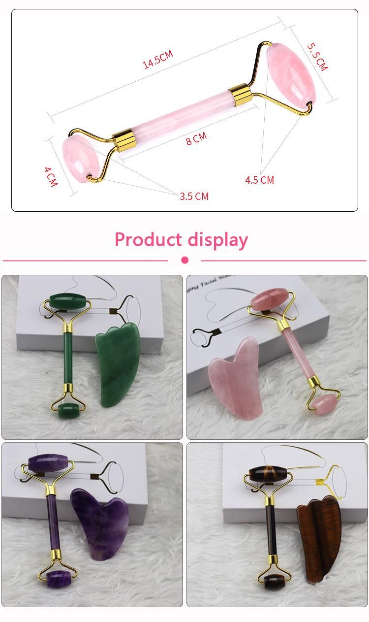 China Supplier Home Use 100% Natural Facial Massage Rose Quartz Jade Roller Gua Sha Tools