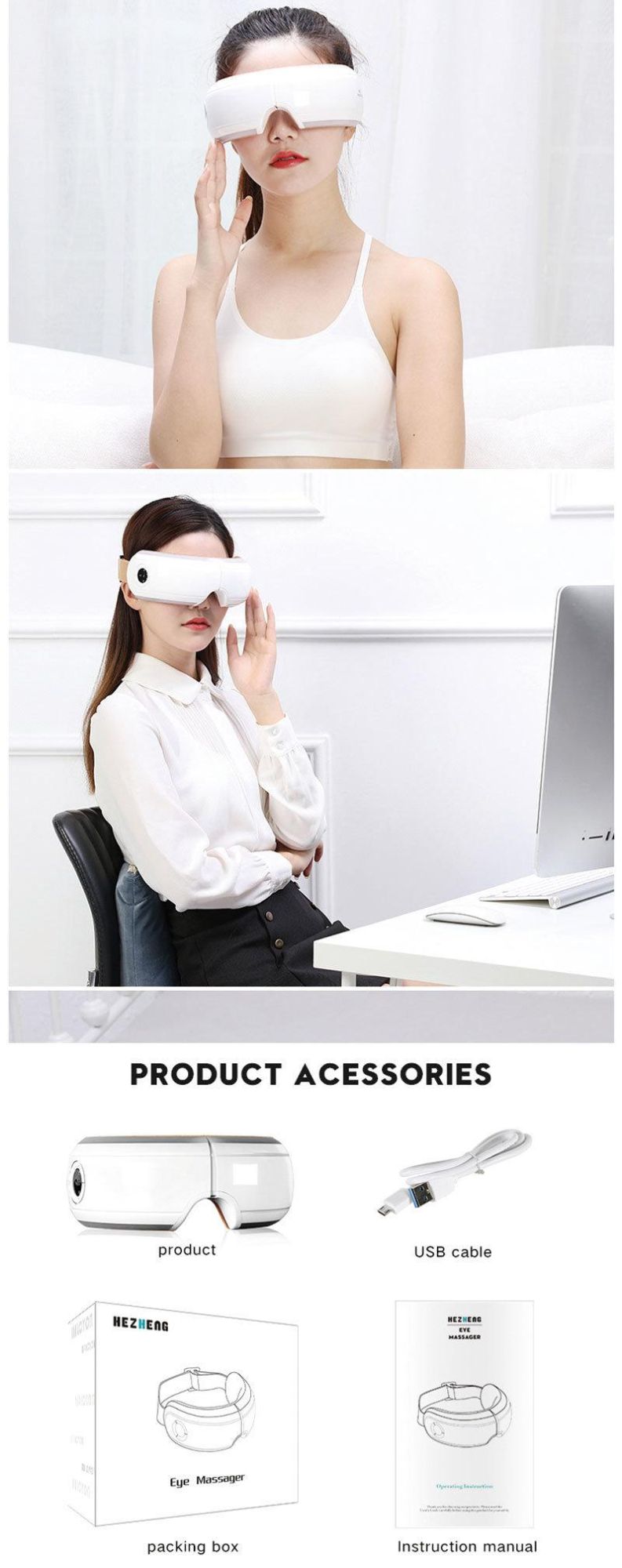 China Factory OEM Electric EMS Heating Eye Massage for Alleviate Eye Fatigue Sonic Vibrating Eye Massager