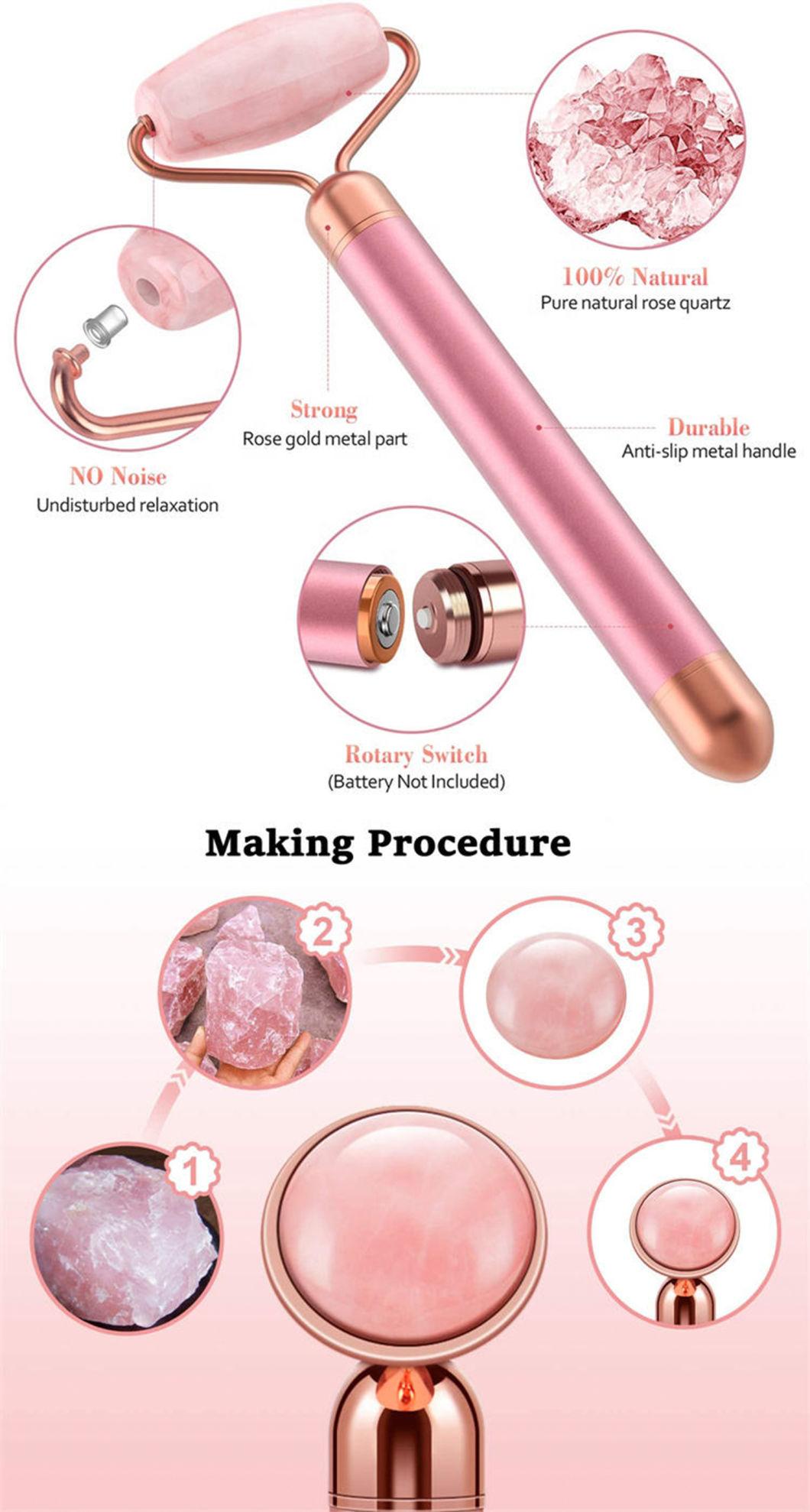 Factory Wholesale 2 in 1 Skincare Facial Massager 24K Golden Energy Beauty Bar Rose Quartz Vibrator Jade Roller