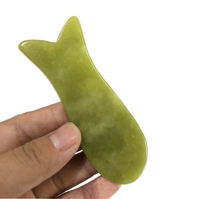 Natural Dark Green Jade Stone Fish Shape Guasha Scraping Massage Tool for Body