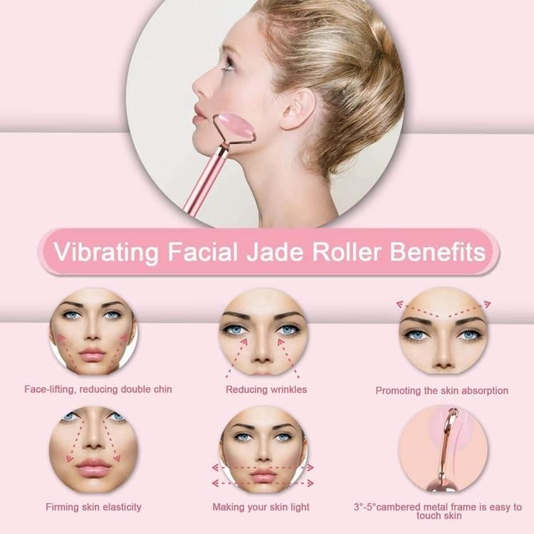 Upgrade 2 in 1 Beauty Anti-Aging Firming Skin Eye Facial Massager Vibrating Electric Jade Face Roller 24K Gold Beauty Bar