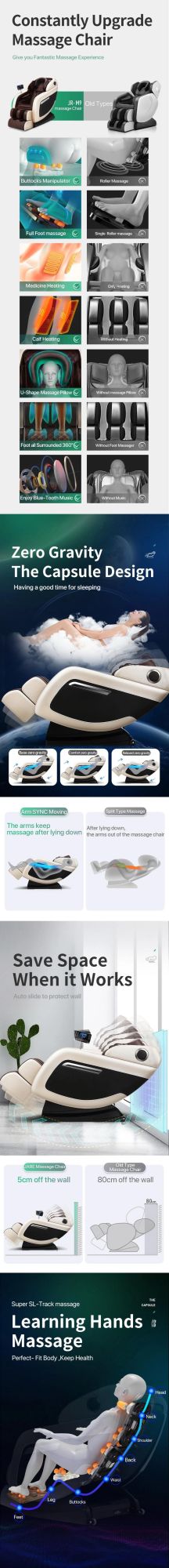 High Quality Factory Low Price LED Remote Control Recliner Airbags Vibration Massage Chair