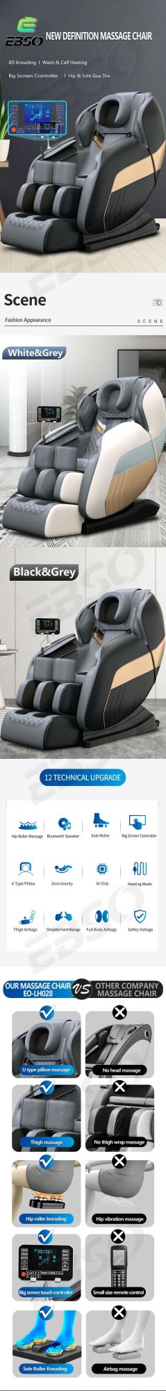 Ebso CE Approve Full Body Zero Gravity 8d Airbag Foot Roller Music Vending Massage Chairs Price, Luxury Massage Chair Touch Screen,