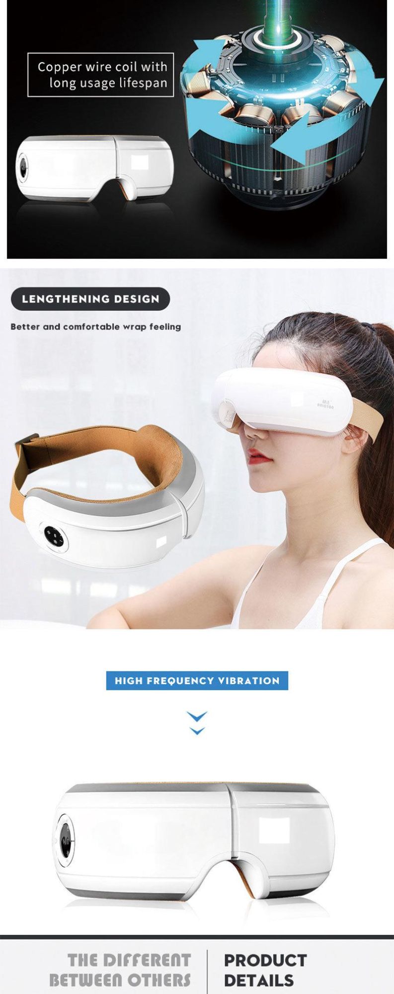 Bluetooth Wireless Eye Massage Equipment, Dark Brow Remover Sonic Vibration Electric Eye Care Massager