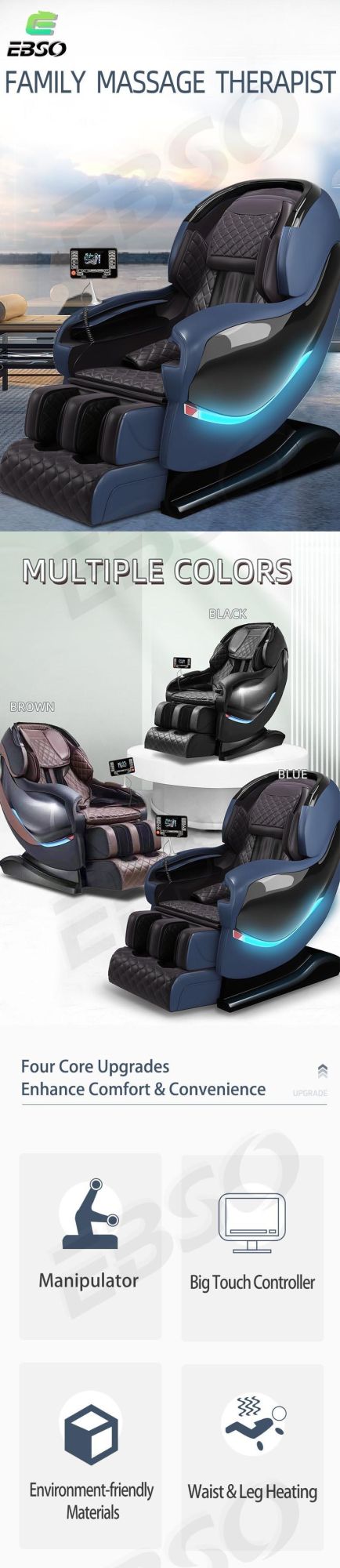SL Track Guide Rail 3D or 4D Movement Massage Chair with 22PCS Air Bags
