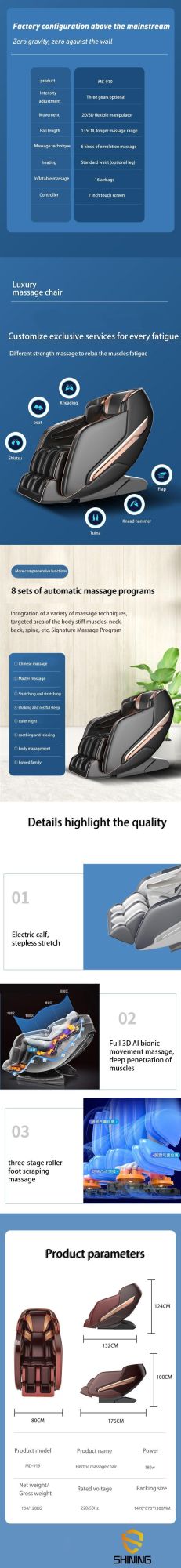 Luxury Musical Gravity Ultra Strong Massage Chair with Full Body Shiatsu