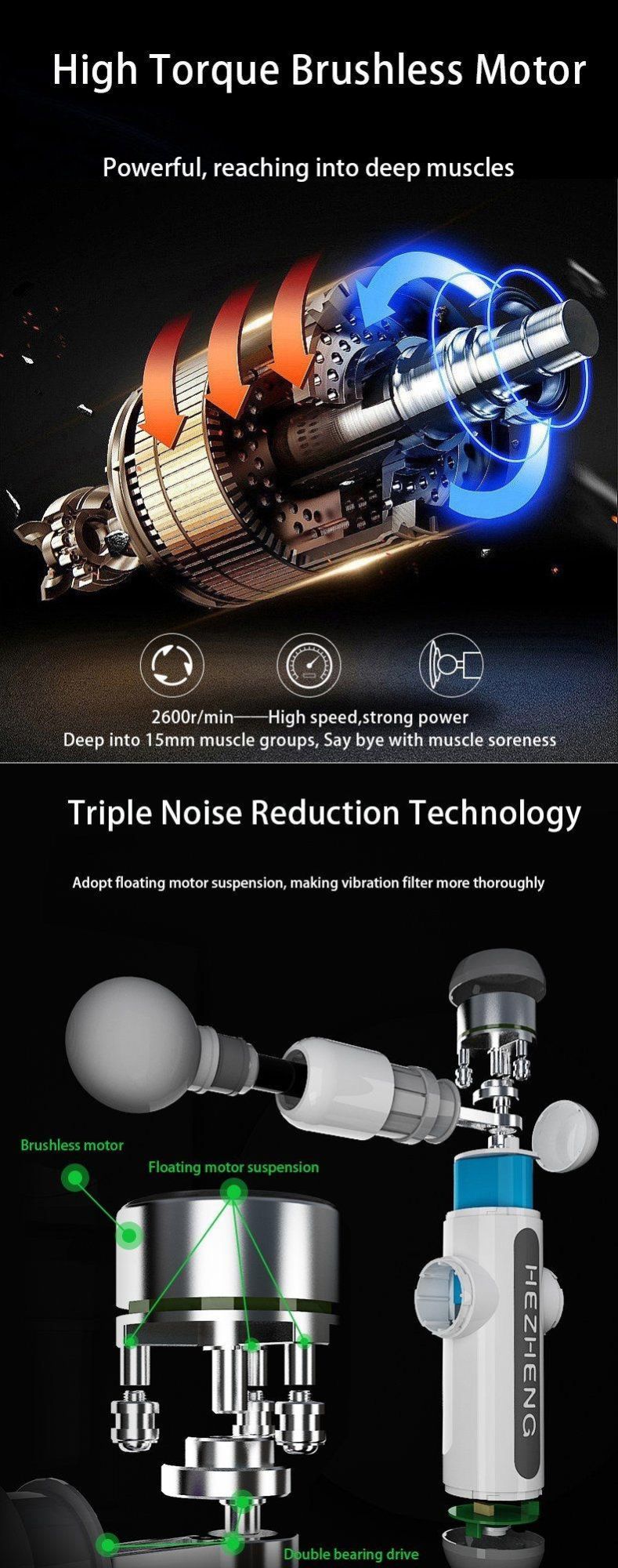 Home Brushless Muscle Relaxant Silent Fascia Gun Massager High Frequency Vibration Shock Body Massage Gun Chinese Factories