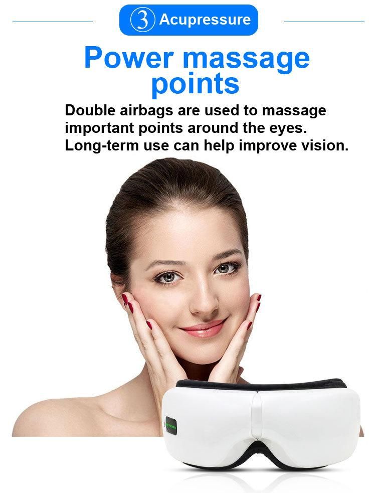 High Frequency Vibrating Warm Heated Air Pressure Wireless Vibrative Eye Massager with Music