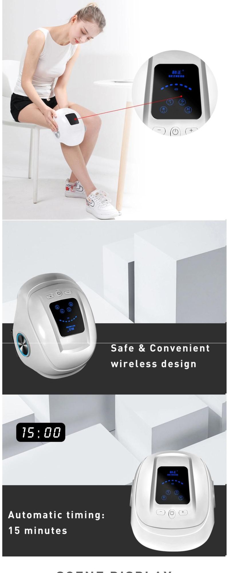 Hezheng Vibration Air Pressure Knee Health Care Pain Relief Electric Heating Knee Joint Massager for Pain Relief