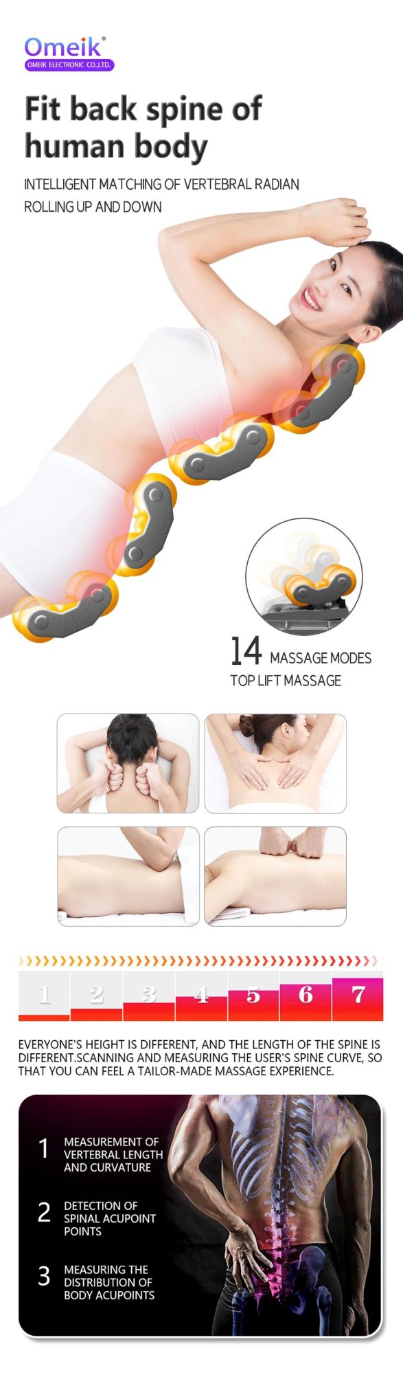 Wholesale Cheap Korea Electric S-Shape Track Half Body Jade Roller Thermal Heating Spine Care Massage Bed with Bluetooth Music