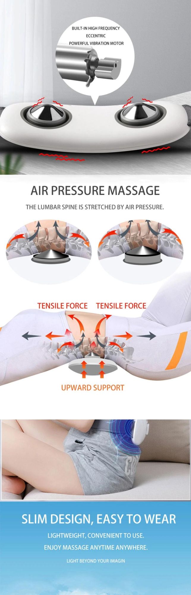 Hezheng Air Pressure Pulse Electric Low Back Vibration Massager Physical Therapy Waist Massager Pain Relief Products