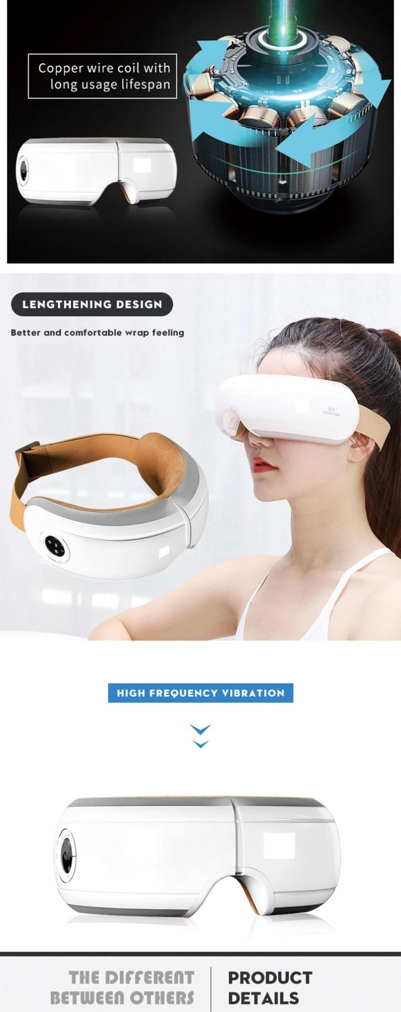 Hezheng USB Rechargeable Electric Manual Eye Care Vibration Eye Massager Eye Massager Sonic Vibration