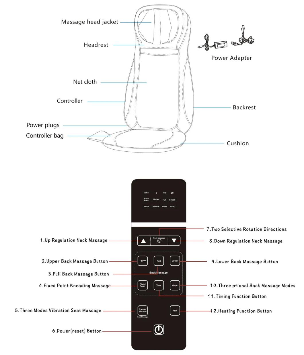 12V 3A High Quality Full Back Massage Met Vibrating Heated Car Seat Massage Cushion