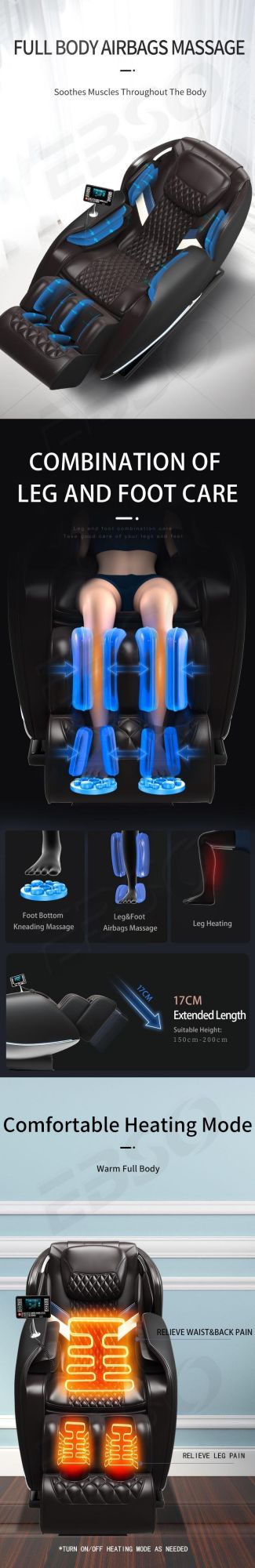 Jare E7 Cheap Price Electric Zero Gravity Heating Vibration Blue-Tooth Factory Hot Sales Full Body Massage Chair