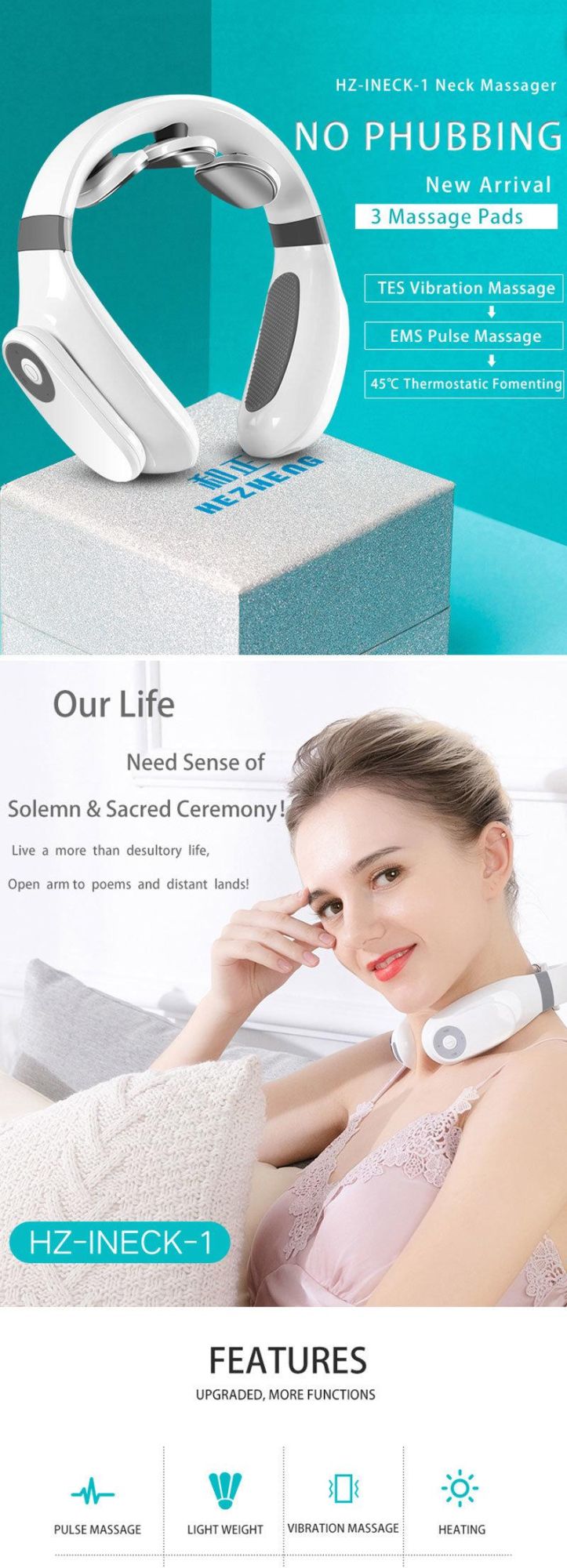 Hezheng Smart Electric Neck and Shoulder Massager Pain Relief Tool Health Care Relaxation Cervical Vertebra Physiotherapy