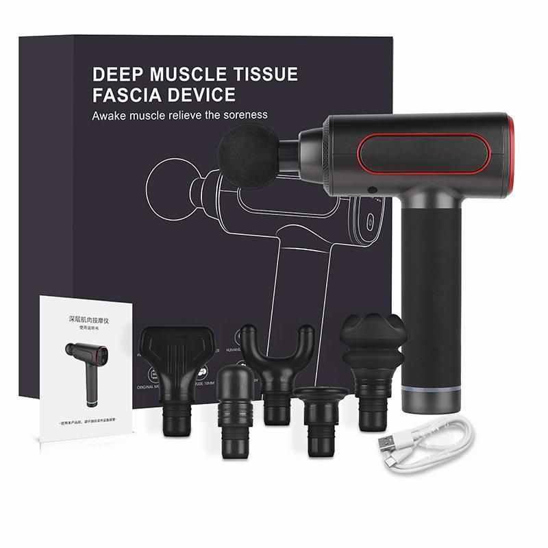 Factory Wholesale Electric Deep Tissue Percussion Massage Gun Body Muscle Therapy Fascia Gun with 6PCS Massage Head