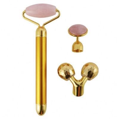 Factory Wholesale 2 in 1 Skincare Facial Massager 24K Golden Energy Beauty Bar Rose Quartz Vibrator Jade Roller