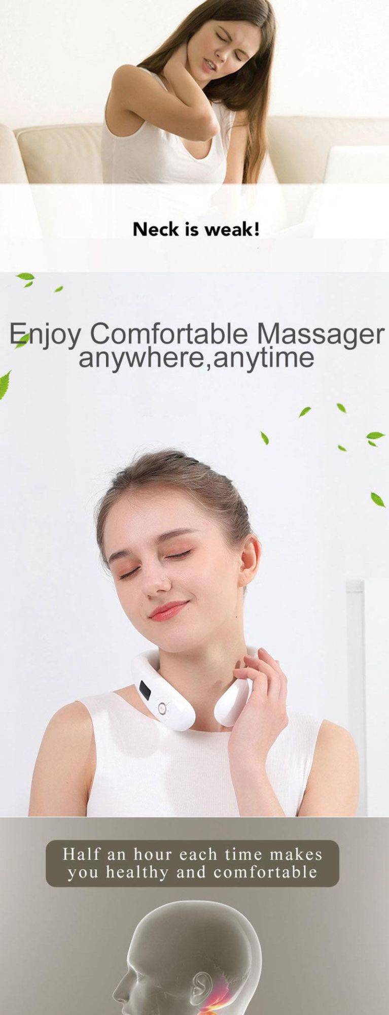 Hezheng Portable Heating Intelligent Electric Neck Massager Smart Cervical Pain Care Therapy Equipment Mini EMS Massage Machine