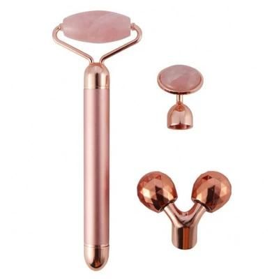 Custom Logo 5 in 1 Skin Lifting Facial Massage Beauty Bar Gold Vibrating Quartz Face Roller